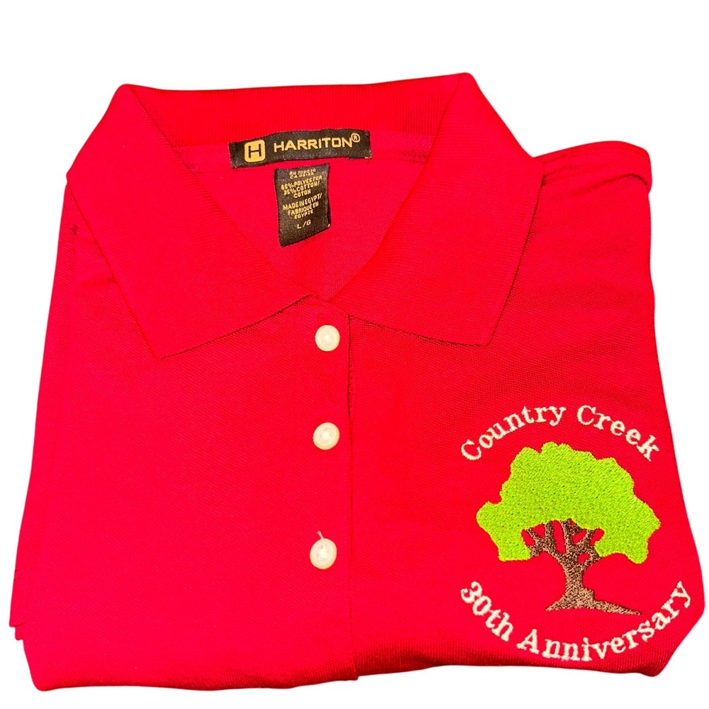 Harriton Mens L Red Polo Golf Shirt Country Creek 30th Anniversary Egypt Fabric!